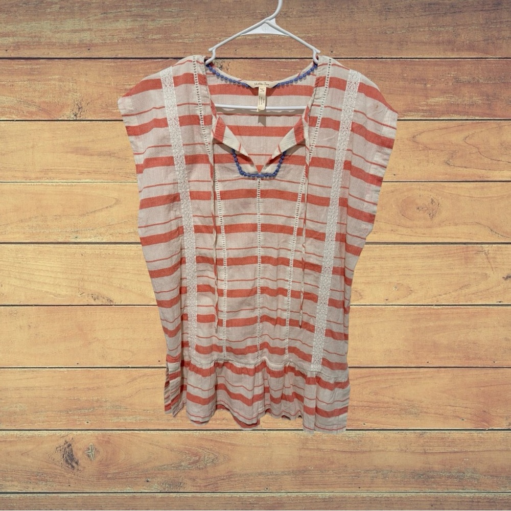 Casual Striped Blouse - Rust and Cream